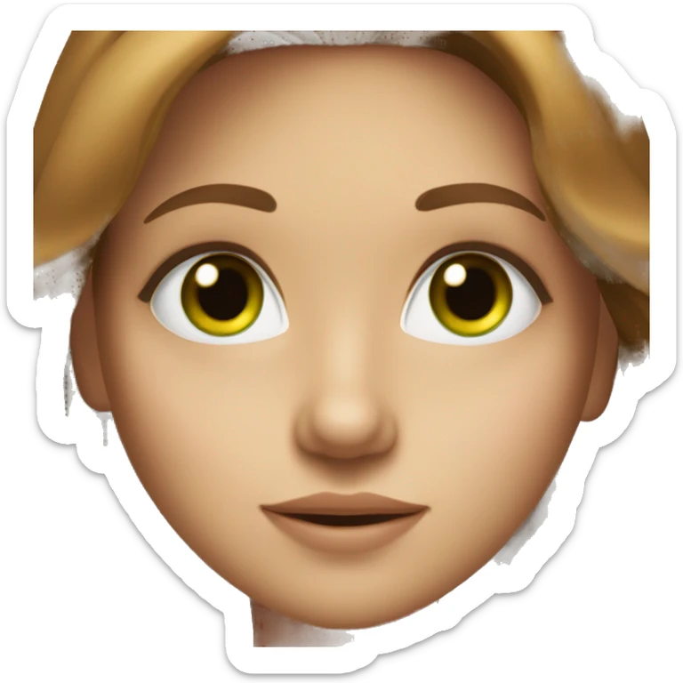 girl with long brown hair and green eyes and lashes and small nose sticker