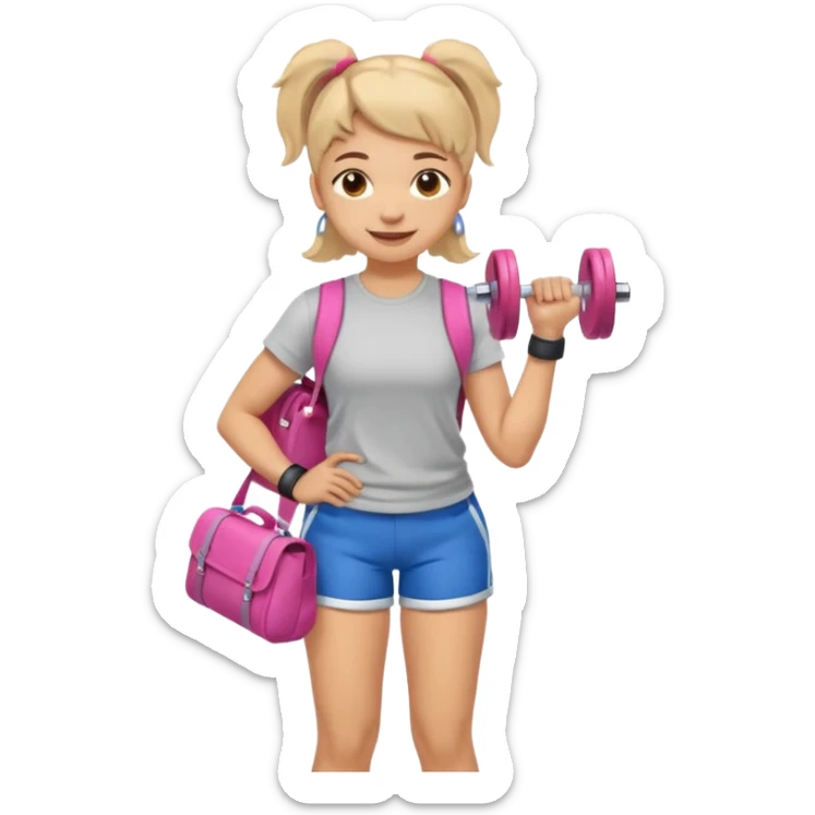 light skin student girl with school bag on back and dumbell in hand sticker