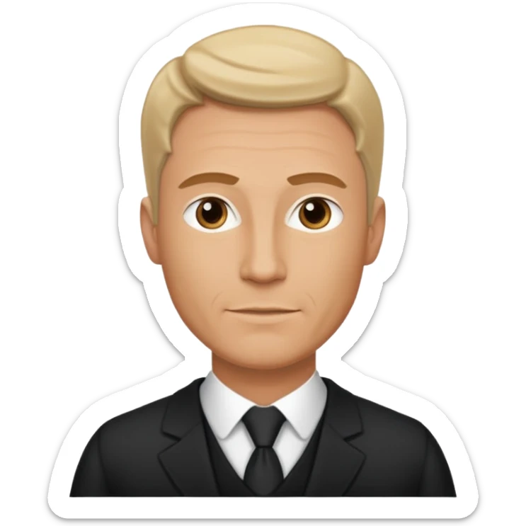 A very handsome successful white man in his 40s. Wearing black but not a suit. Looks like a lawyer. sticker