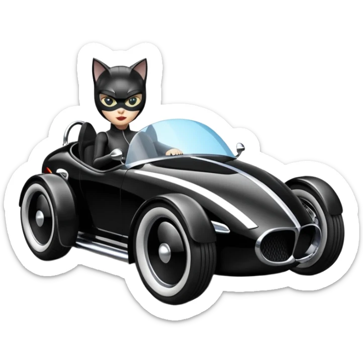 Hot rod Cat Woman’s sporty futuristic pursuit mobile two seater car  sticker