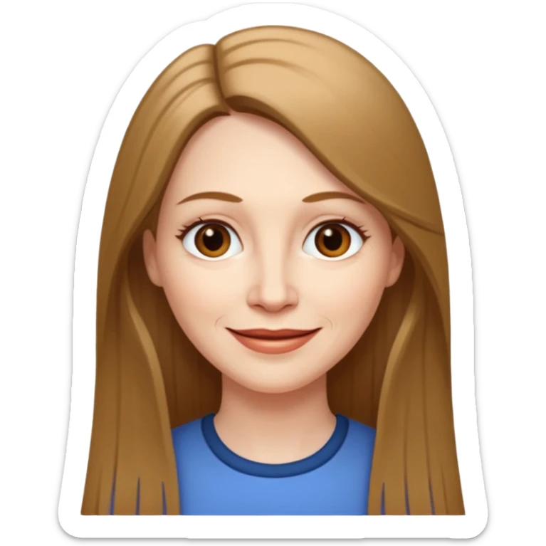 50 yr old white woman pale long brown hair small smile, straight hair sticker