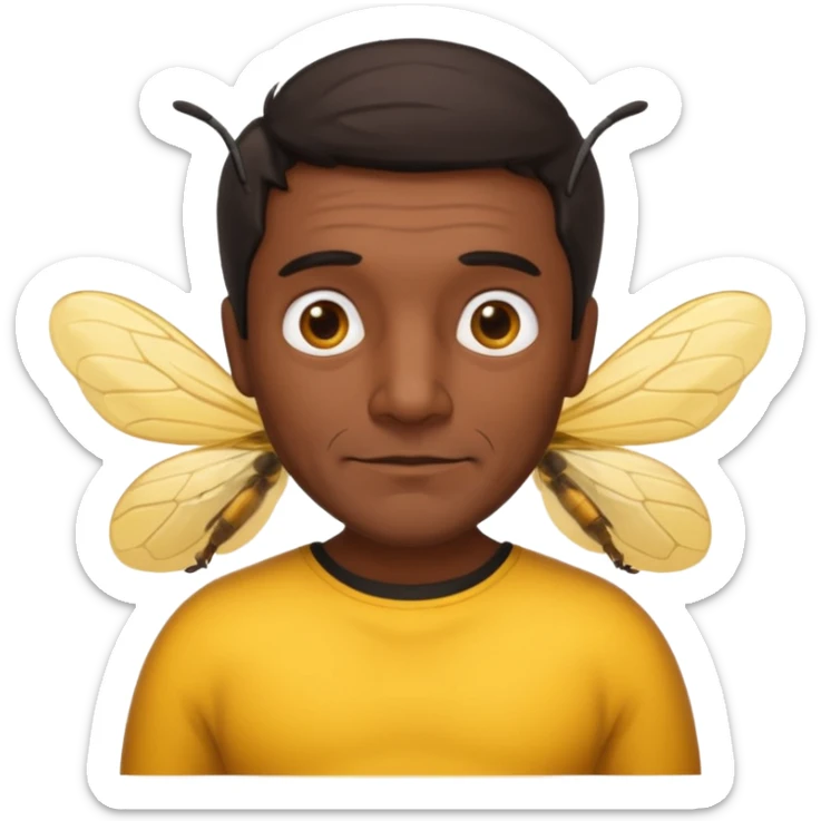 cabeza de señor mexicano, viejo, agregale un cuerpo de abeja, el pelo del señor hazlo oscuro,haz que el cuerpo sea de abeja y la acabeza del señor, cuerpo de abeja real sticker