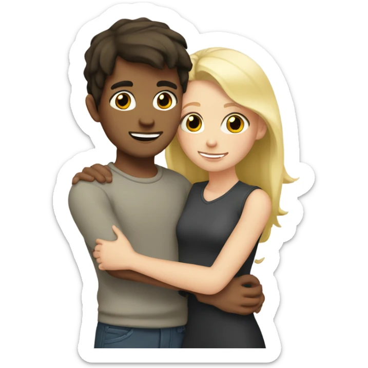 Boy with dark brown hair hugging a girl with blonde hair  sticker