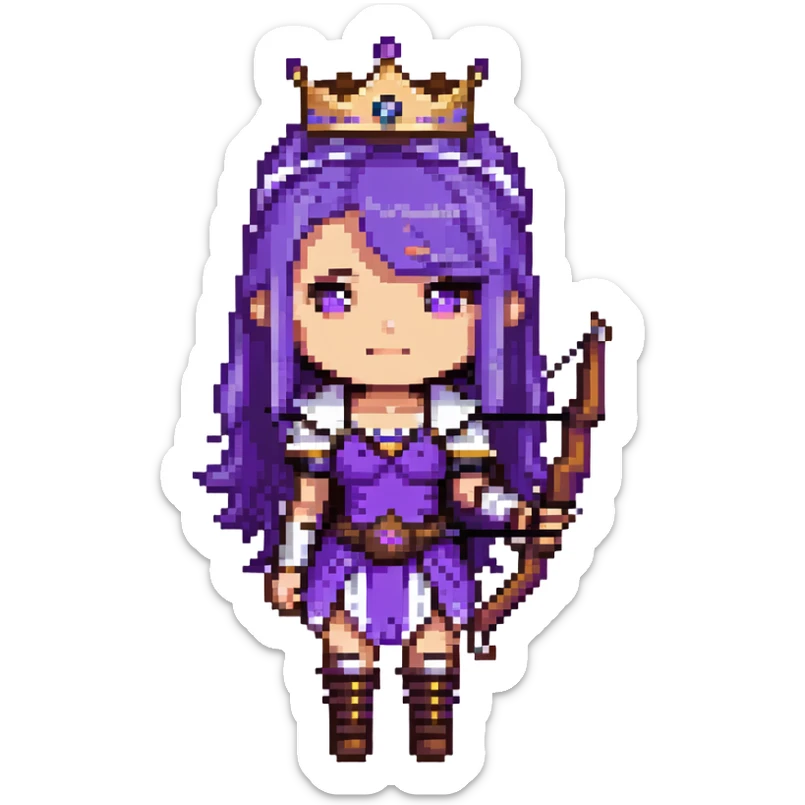 Archer Queen from Clash of Clans with purple hair, crown, bow and arrow, purple outfit sticker