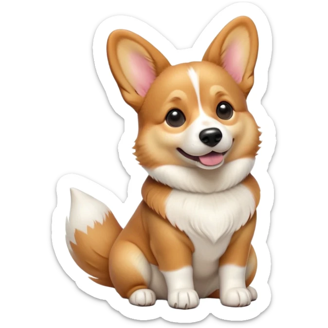 cinematic-[corgi dog]-realistic-full-body-sitting-emoji,-tail-resting-loosely-beside-its-paws,-head-tilted-dramatically,-sleek-[corgi]-fur,-simplified-yet-realistic-focused-features,-highly-detailed,-glowing-with-an-almost-sarcastic-glow sticker