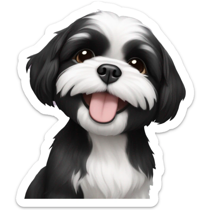happy black and white shih tzu puppy and older black shi tzu brother sticker