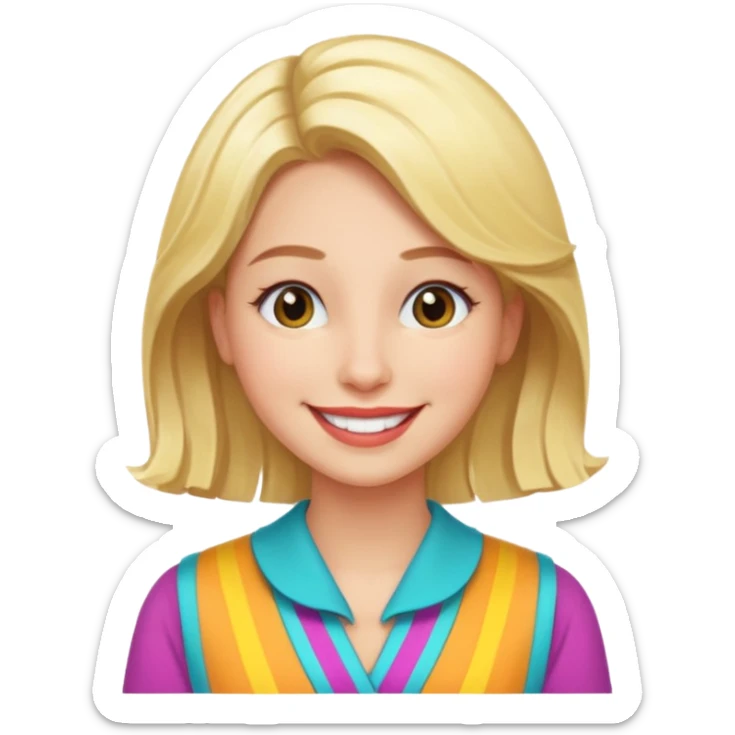 Illustrate Enid Sinclair with blonde hair, colorful outfit & cheerful smile. sticker