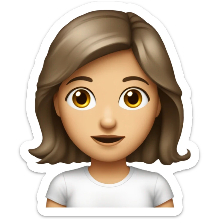 fille brune, mince, italienne, grand yeux noisette, cheveux bruns brillants, teint hâlé, bonne santé, tee-shirt blanc sticker