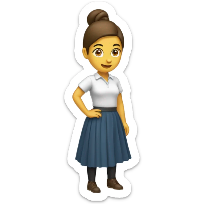 Bird's eye view of a woman wearing skirt picking up something from the floor facing backwards sticker