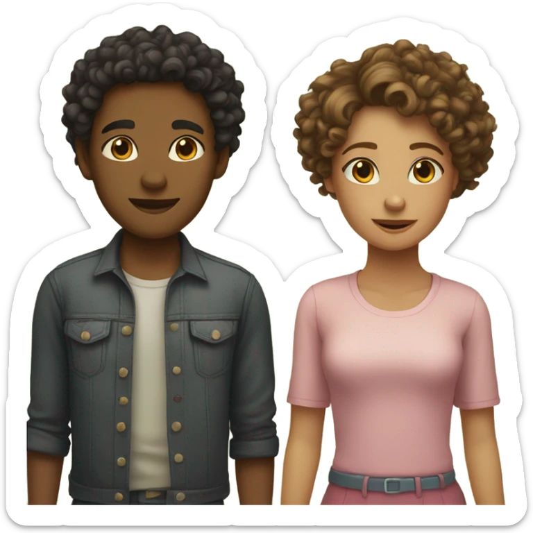 Two girls holding hands one masculine with a curly bun and one feminine with curly hair sticker