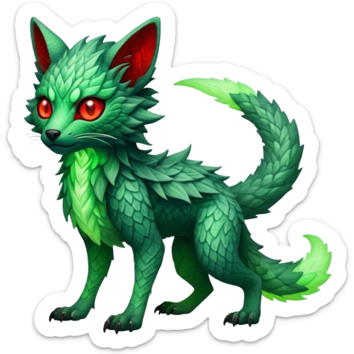 Cool Edgy Green Red ethereal badass Fionbri-Vernid-Trico-animal-creature full body sticker