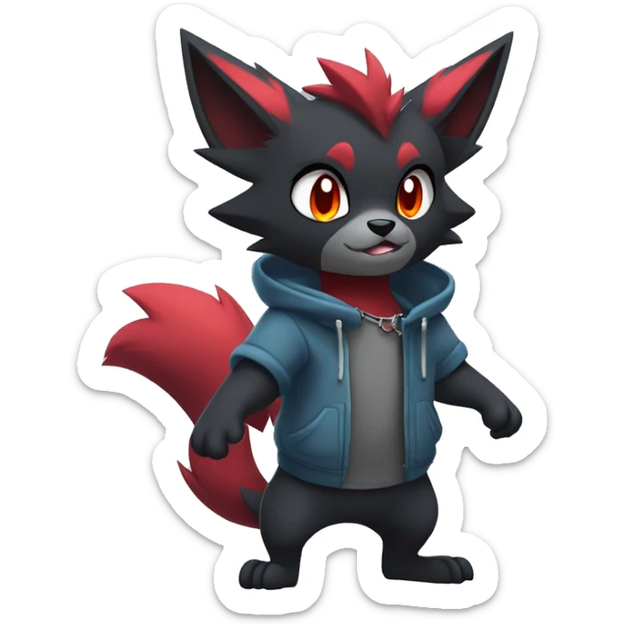 Cool Edgy Zorua-Zoroark-Mightyena with a collar and hoodie full body sticker