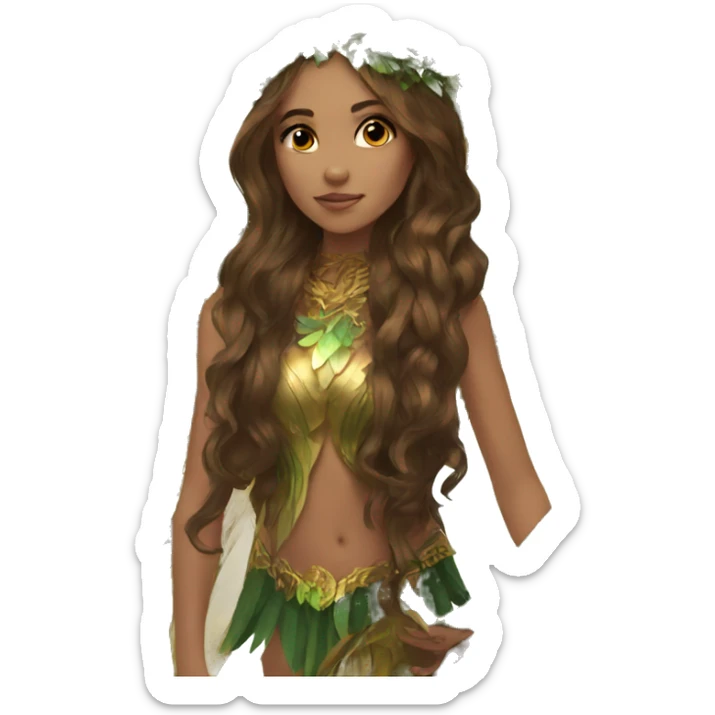 big wings, Beautiful, fairy, gold, brown, dark green, green, long hair sticker