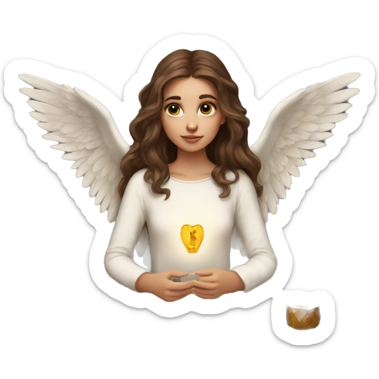 Beautiful angelic girl with straight brown hair with tarot cards sticker