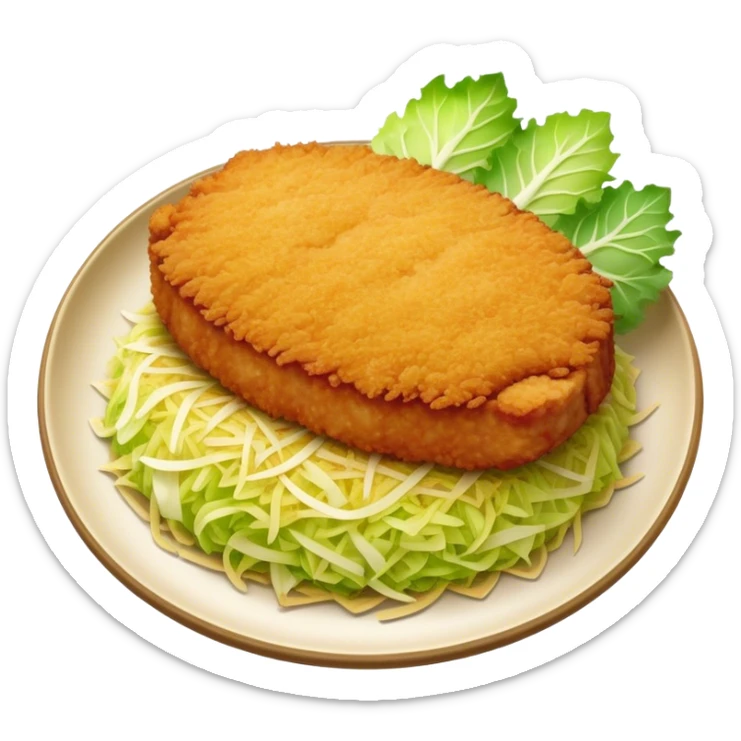 Cinematic Realistic Tonkatsu Dish Emoji, featuring a golden, breaded pork cutlet served with shredded cabbage rendered with rich textures and vibrant, dynamic lighting. sticker