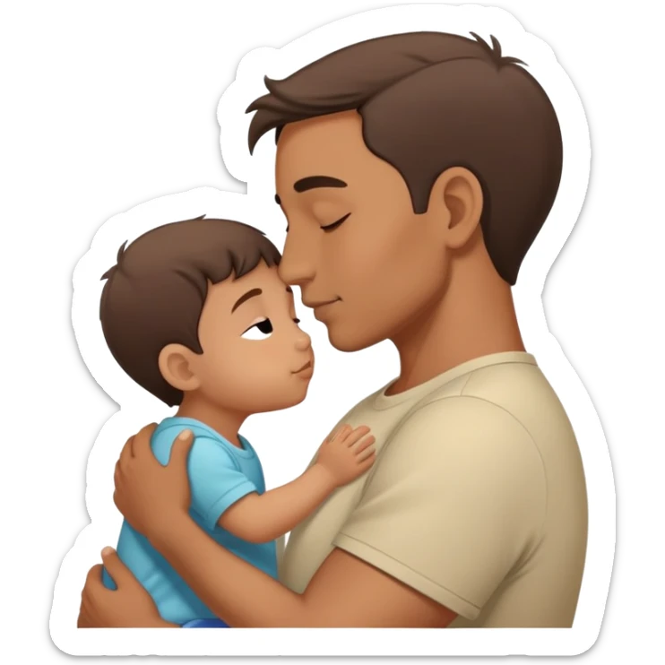 Father giving his child a gentle kiss on the forehead, family love sticker