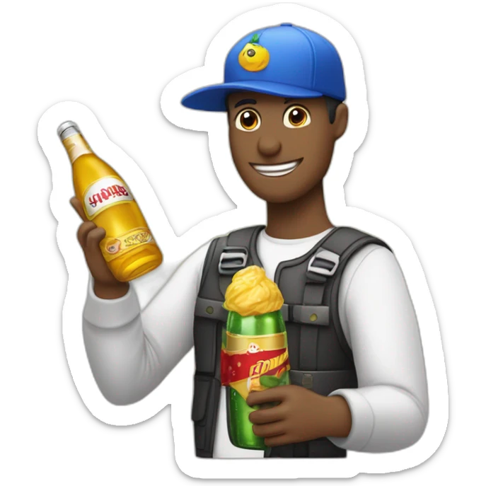 Persona celebrando fiesta con manos alzadas, gorro de fiesta  y botella de champán  sticker