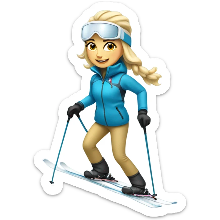 Long blonde haired female skier skiing on the slopes of whitefish Montana sticker