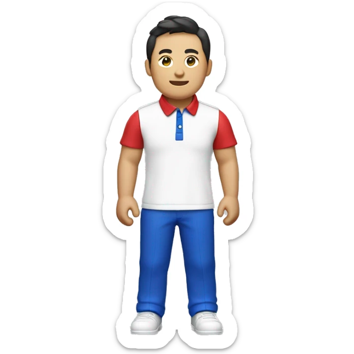 heyoon jeong with white polo shirt with red collar and cobalt blue sleeves sticker