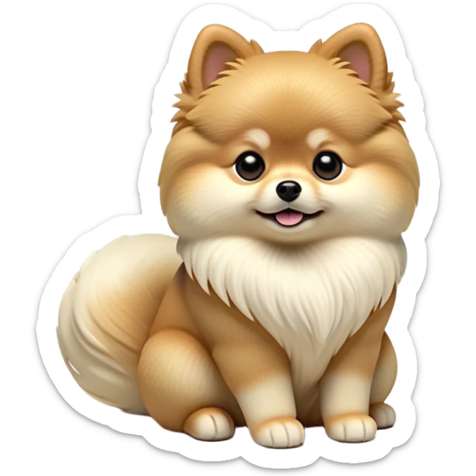 cinematic-[pomeranian]-realistic-full-body-sitting-emoji,-tail-resting-loosely-beside-its-paws,-head-tilted-dramatically, -fluffy-[cream]-fur,-simplified-yet-realistic-focused-features,-highly-detailed,-glowing-with-an-almost-sarcastic-glow sticker
