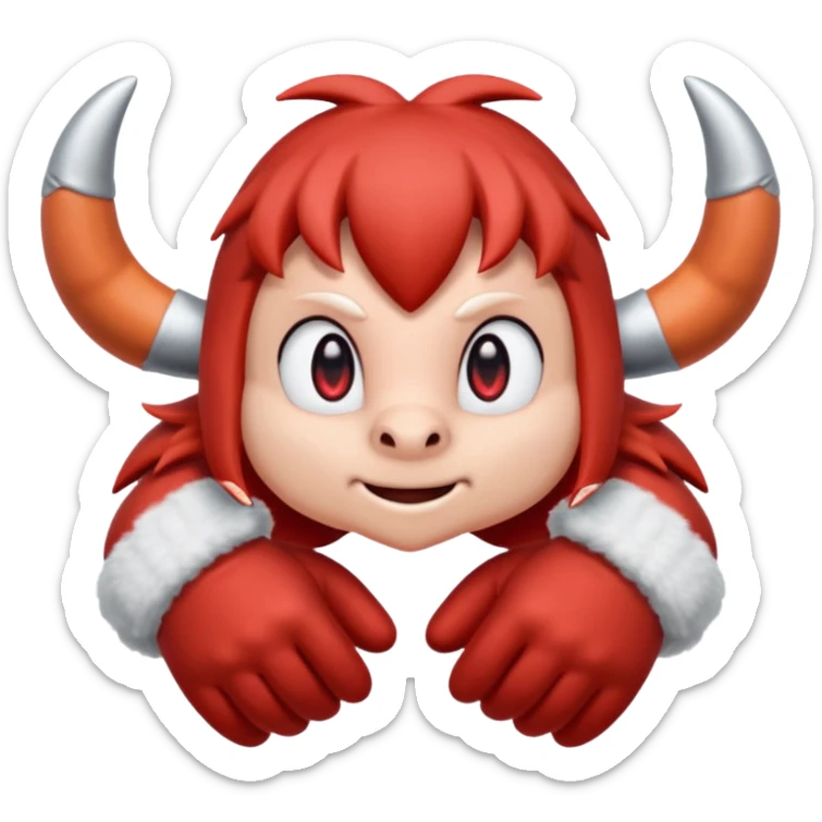 Sonic the hedgehogs friend knuckles a red animal with peach arms and white gloves he’s a echidna with red eyes and mittens with two horns on the knuckles sticker