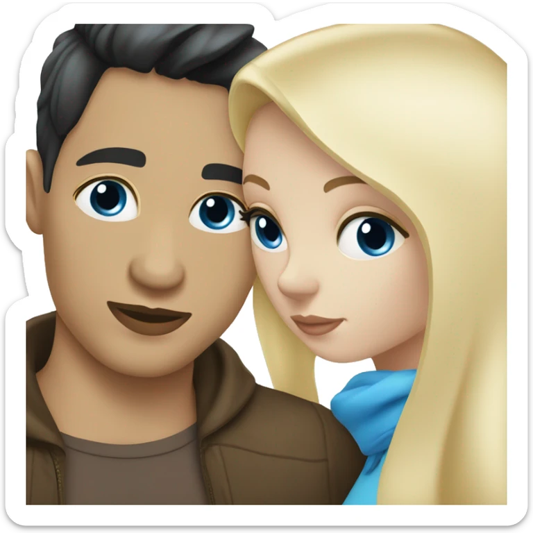Blond woman with blue eyes kiss white man with black hair and blue eyes sticker