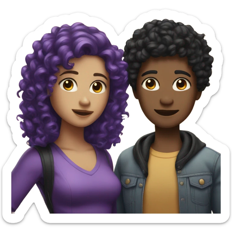 two best friends one short purple curly hair and the other long black hair sticker