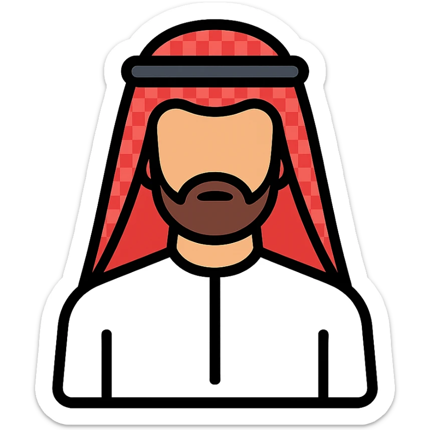 icon representing Saudi culture with man in thobe and ghutra in modern color outline style sticker