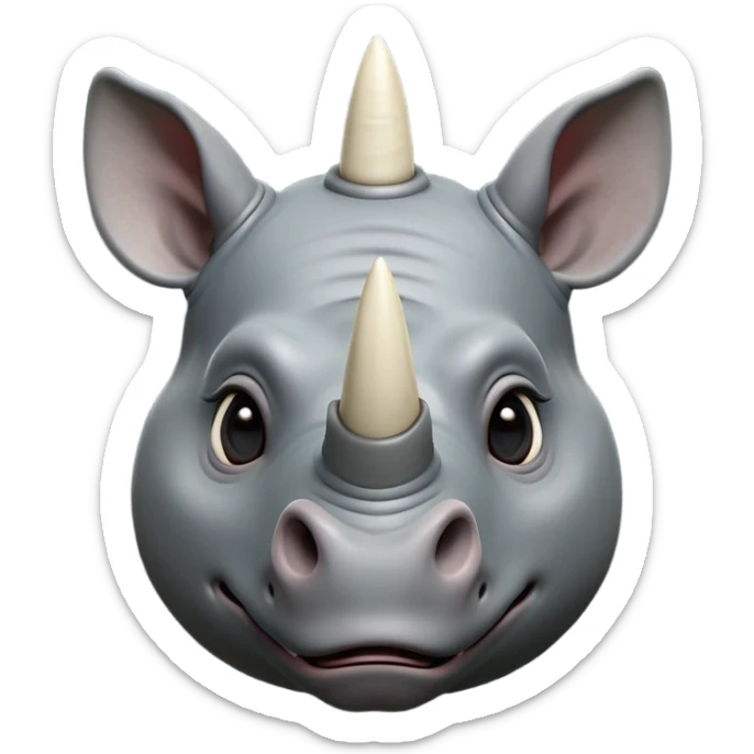 cinematic-cute-rhinoceros-zomed-out-portrait-emoji,-head-tilted-playfully-and-inquisitively,-featuring-a-rugged,-glossy-slate-gray-hide-with-a-gentle,-rounded-ivory-horn-and-round,-sparkling-eyes-filled-with-curious-wonder, sticker