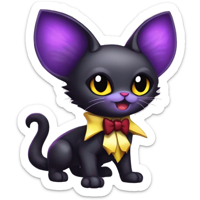 Cute-Evil-Vampiric-Batty-Cat-Black-Purple-Red-Yellow-Contrast-Colors-Fantasy-Fur-Sona-Chibi-Shiny-Fakémon-Hybrid with horns and big fangs neck bow white tie leg spats full body sticker
