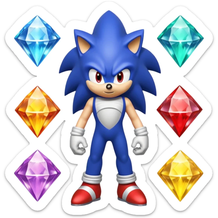 I want Sonic the hedgehog with the 7 chaos emeralds and the Goku aura transformation, where is the super Sonic aura Is a power 7 diamonds, red, blue, yellow, green, white, cyan and purple sticker