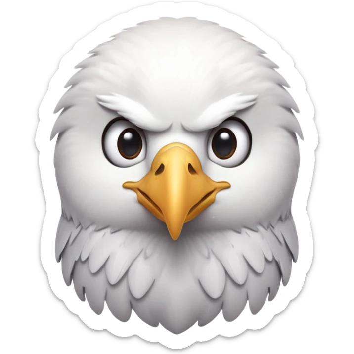 cinematic-cute-american-eagle-portrait-emoji,-head-tilted-playfully-and-inquisitively,-featuring-a-streamlined-form-with-a-subtle-blend-of-dark-and-white-plumage-and-round,-sparkling-eyes-full-of-spirited-charm,-simplified-yet-irresistible sticker