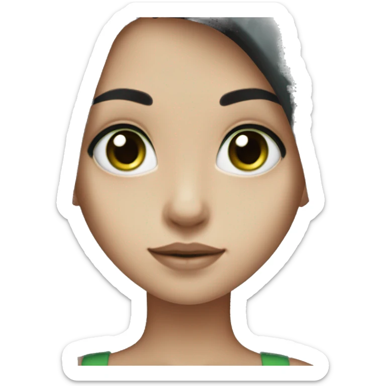 skinny girl with long black hair, pale skin, green eyes and black tank top  sticker