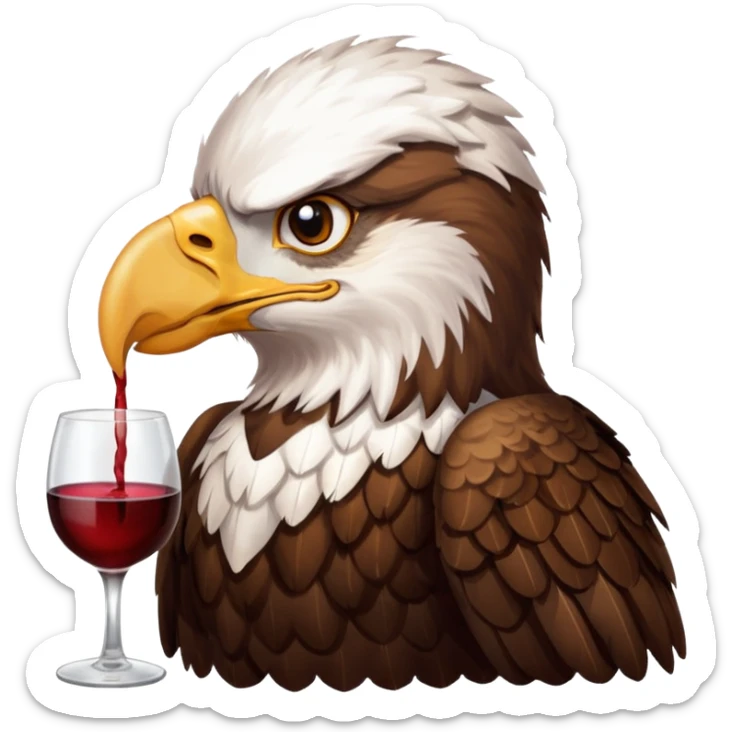 Real picture of a eagle bird with the word Thirsty Thorpies on her chest drinking wine  sticker