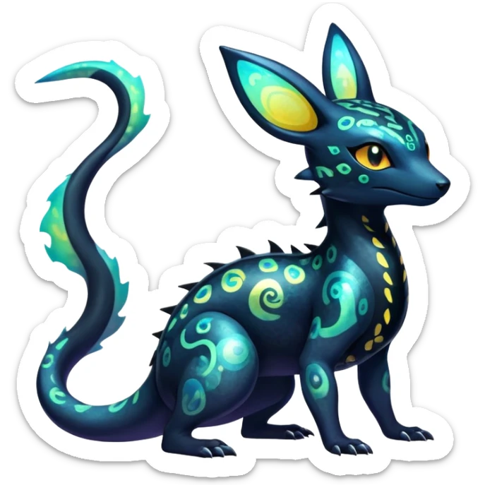 Colorful Iridescent Exotic Salandit-Aurorus-Umbreon-Fakémon-hybrid-creature (full body)  sticker