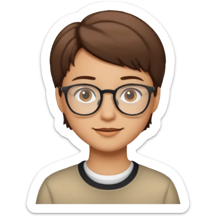 A person emoji with glasses and small smile with short brown hair sticker