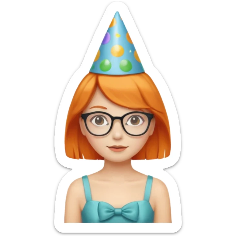 party hatted orange haired girl glasses wearing dress sticker