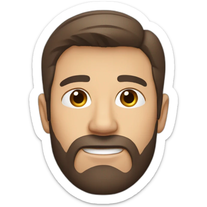 male, brown hair, brown eyes, mid 40s, from Argentina, short beard, with torso visible sticker