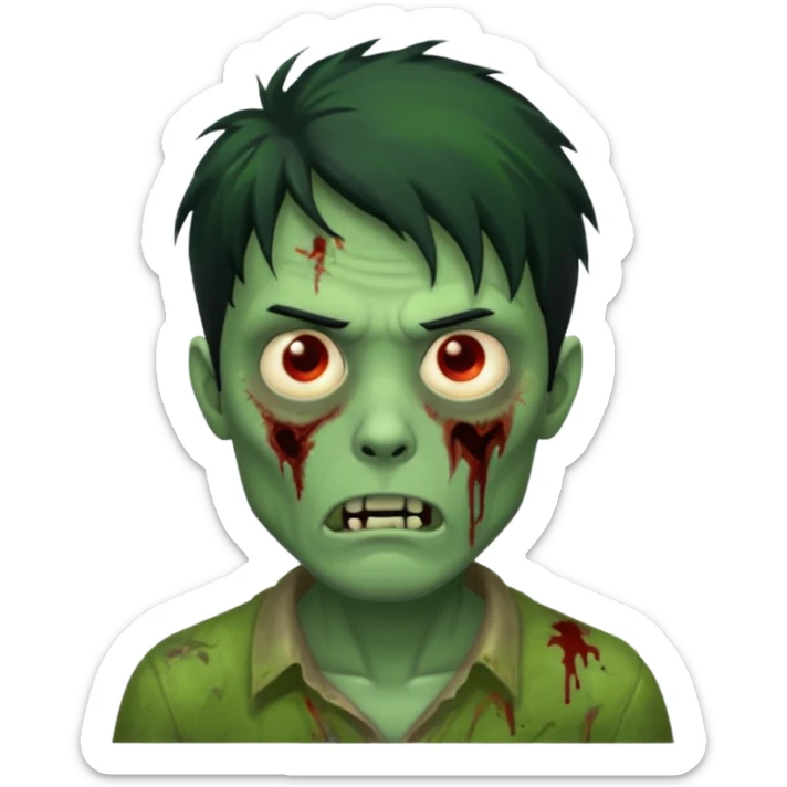 crie um emoji de zumbi homen de cabelo preto grande de emo bagunçado assim🧟 sticker