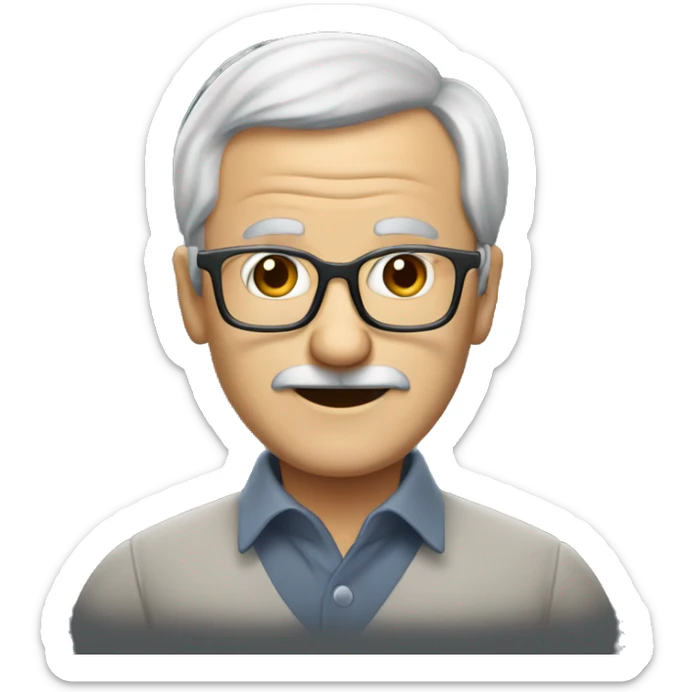old man with gray, hair receding hairline, gray mustache, and glasses, loves coding sticker
