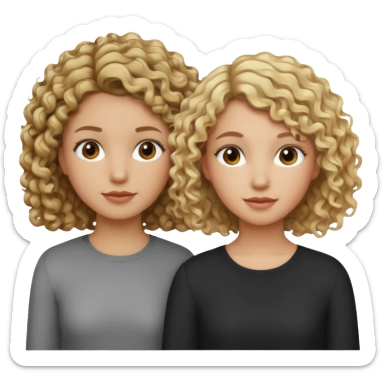  one girl is dark blonde curly and tall the other girl is blonde short hair and short sticker