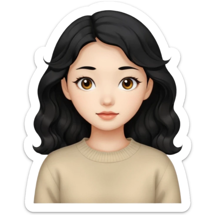 Beautiful girl,Black hair, wavy long hair,Black eyes,Chinese, beige sweater  sticker