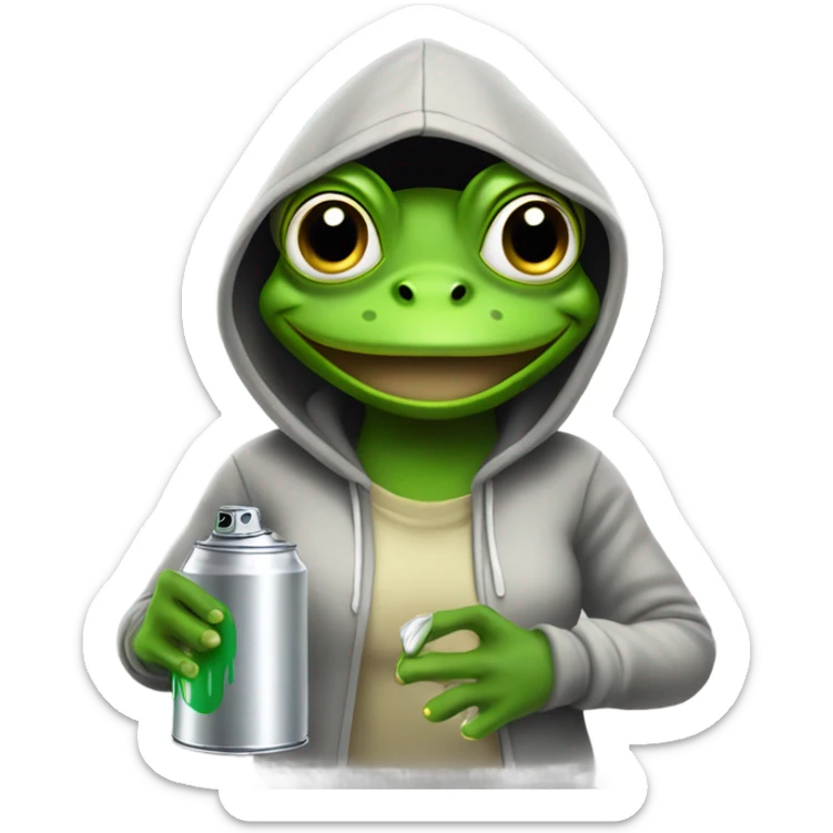 Beautiful female Frog in a hoodie with a can of spray paint  sticker