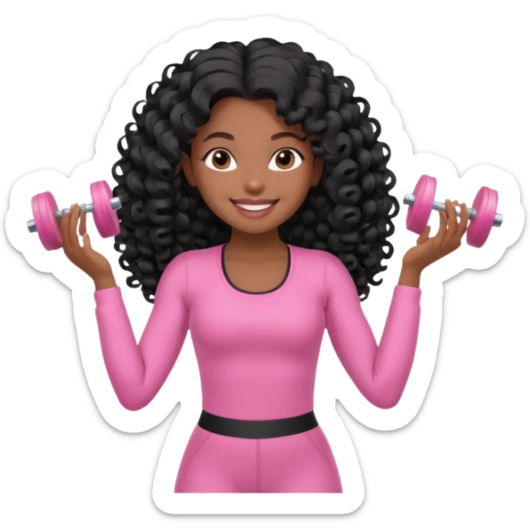 black birthday girl long hair, blow out curls, pink pilates outfit sticker