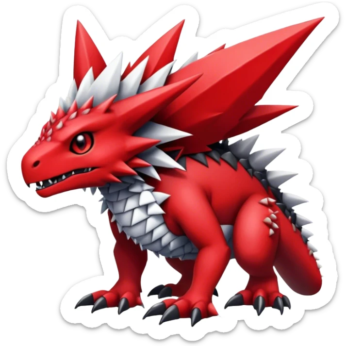 Cute cool black red white animal hybrid-Digimon-Fakemon full body, detailed, spiky, scaly, edgy sticker