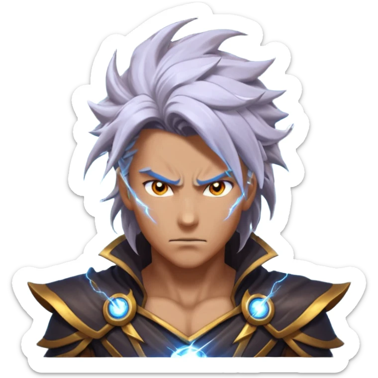 storm rider portrait, head and shoulders only, wind-swept hair, crackling lightning aura, storm clouds swirling behind, intense glowing eyes, epic fantasy vibe, 3D cartoon, mobile game icon style, clean background, no text, no watermark
 sticker