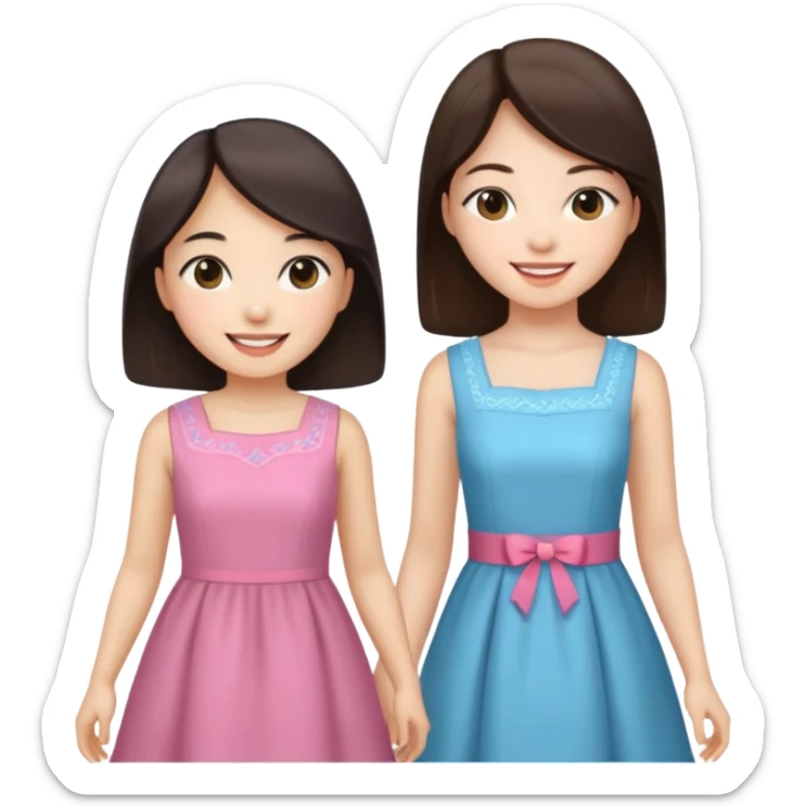 Korean girl and white brunette girl in dresses smiling sticker