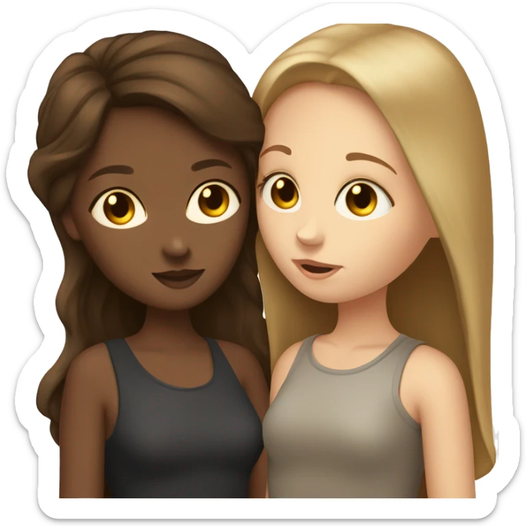 Short long haired dark skined girl kisses tall short brown haired white girl sticker