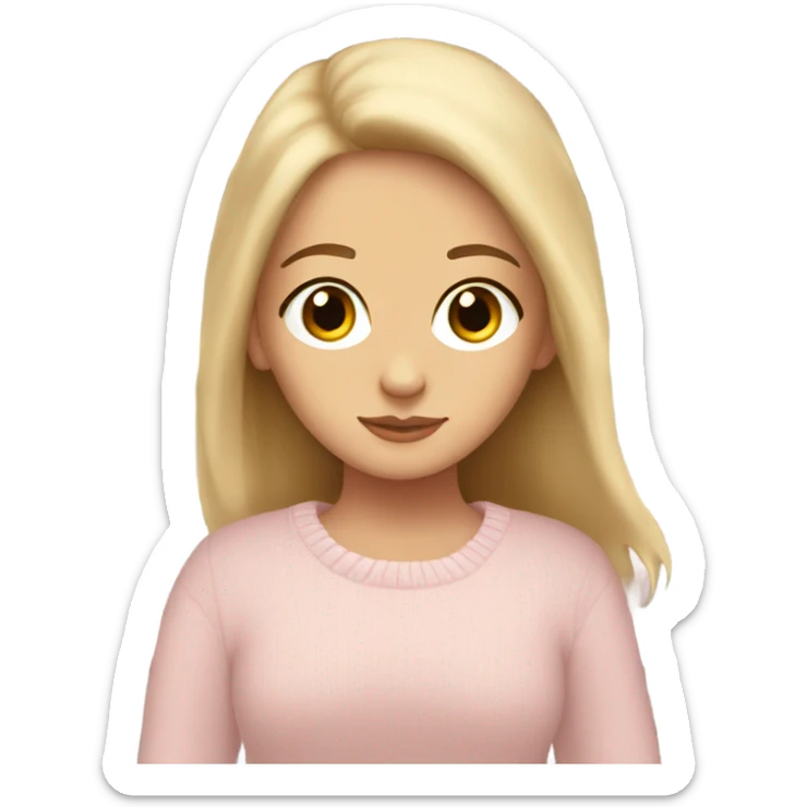 Pretty brown eyed white girl with light pink sweater reading cozy sticker