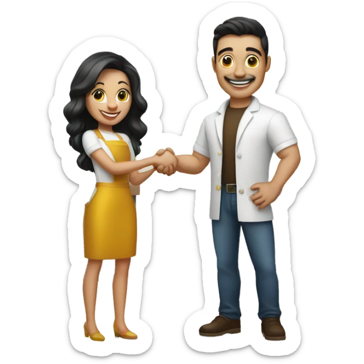 restaurant owner with white skin, and blogger with white skin, shaking hands in great detail sticker